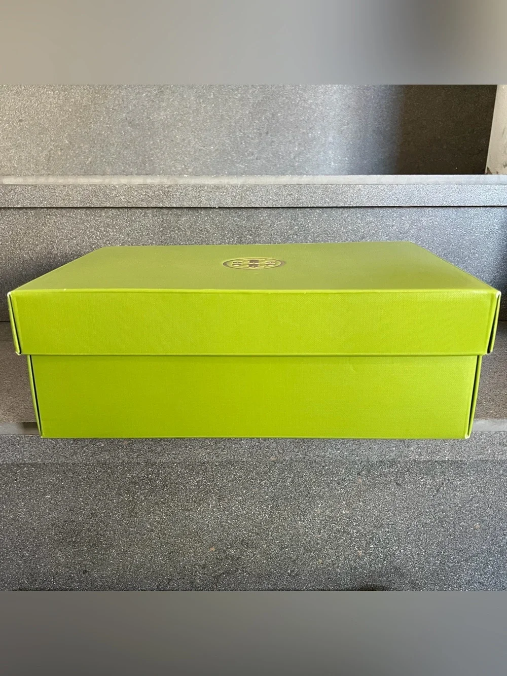 Tory Burch Signature Green Shoebox & Matching Dust Bag Set